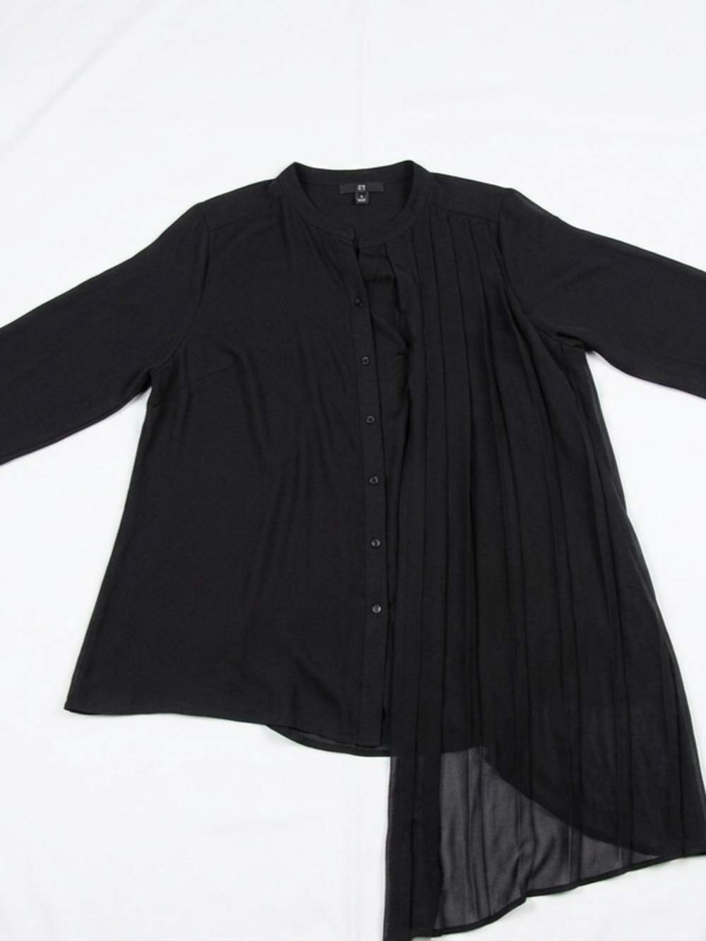 Black Pleated Asymmetric Button-Front Women’s Top